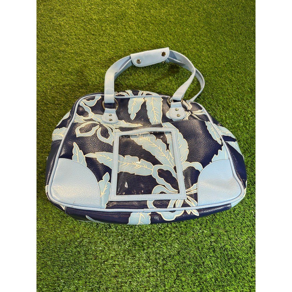 Vintage‎ Roxy Blue Floral Patent Faux Leather Tote Bag Purse Carry-On